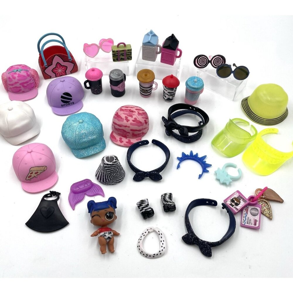 LOL Surprise & OMG Accessories Lot: Bottles, Sunglasses, Purses, Drinks, Baby To